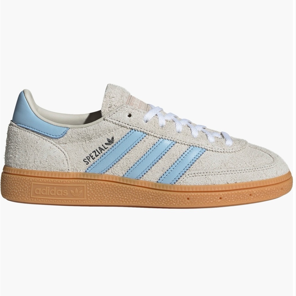 Adidas Blue and Cream Athletic Shoes with Signature Stripes